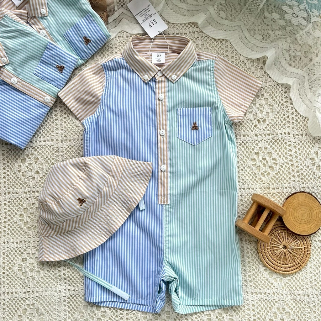 เสื้อผ้าเด็ก ชุดเด็ก Set 2 Romper ลายทางสีพาลเทลง รูปที่ 4