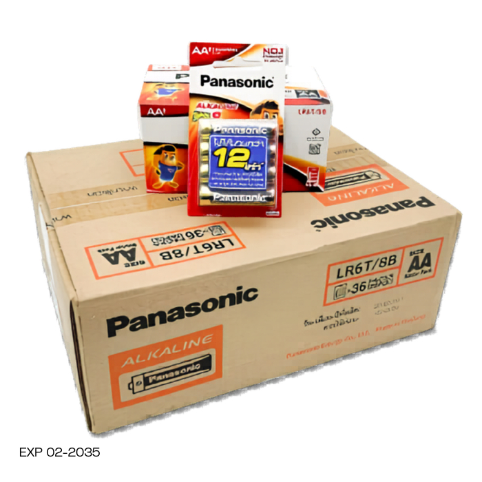 Panasonic ถ่านอัลคาไลน์ AA(2A) Pack 8 ก้อน ( ยกลังได้ 288 ก้อน ) หมดอายุ 02-2035  Alkaline