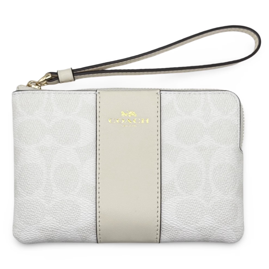 กระเป๋าสตางค์  Coach Corner Zip Wristlet -Stripe White Chalk