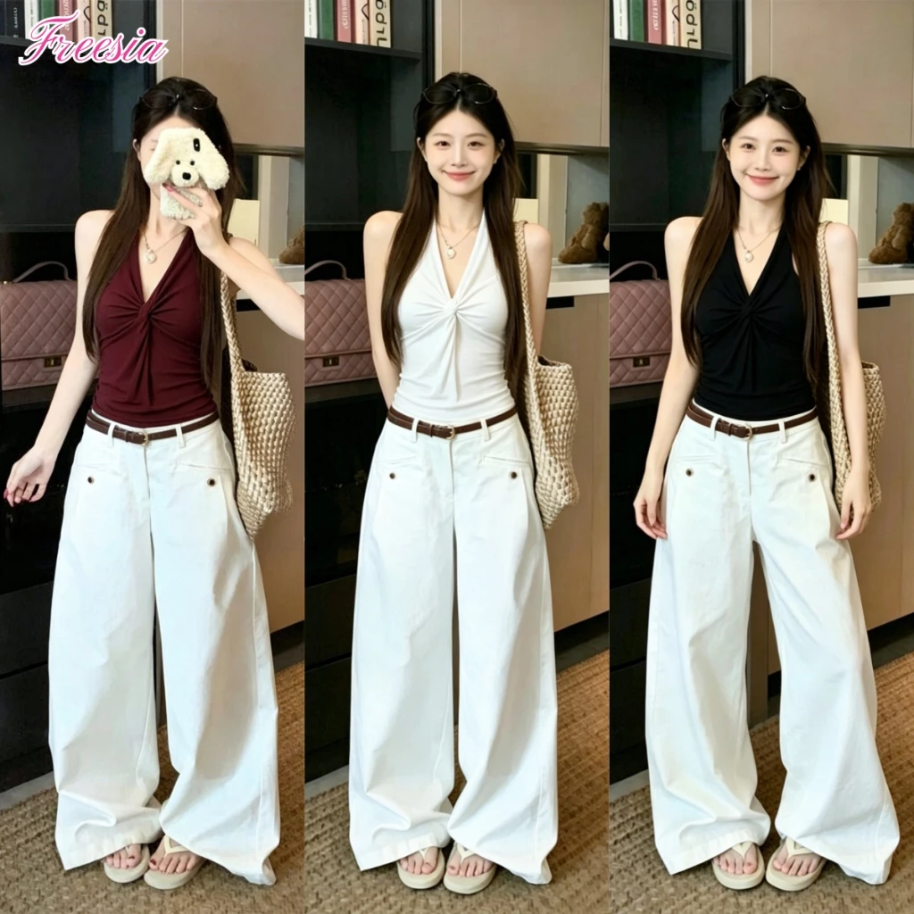 เสื้อครอบคล้องคอ เสื้อกล้ามคอหอยคอวี เหมาะกับไปเดท สีพื้น สาวแซ่บใส่ได้ #2436