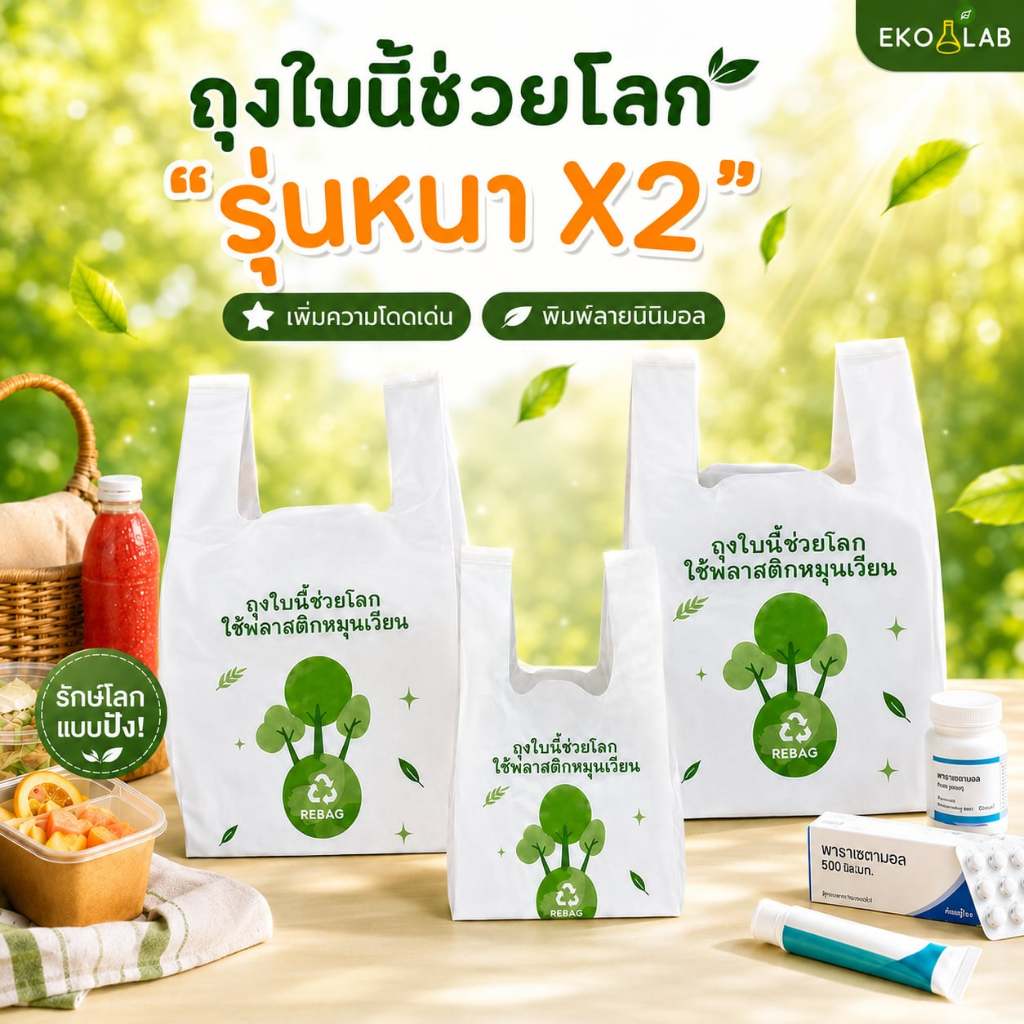 ถุงหูหิ้วรักษ์โลก "รุ่นหนา" 6x11 นิ้ว ถุงหูหิ้วน่ารักๆ รับน้ำหนักได้ดี เดลิเวอรี่สะดวก ถุงหูหิ้วหนา