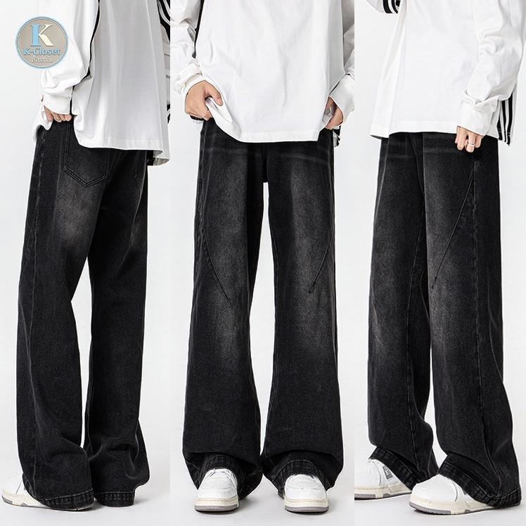 S-5XL Baggy กางเกงยีนส์ผู้ชาย สไตล์เกาหลี ทรงหลวม ขากว้าง สไตล์เรโทร ฟอกสีตามเทรนด์แฟชั่น