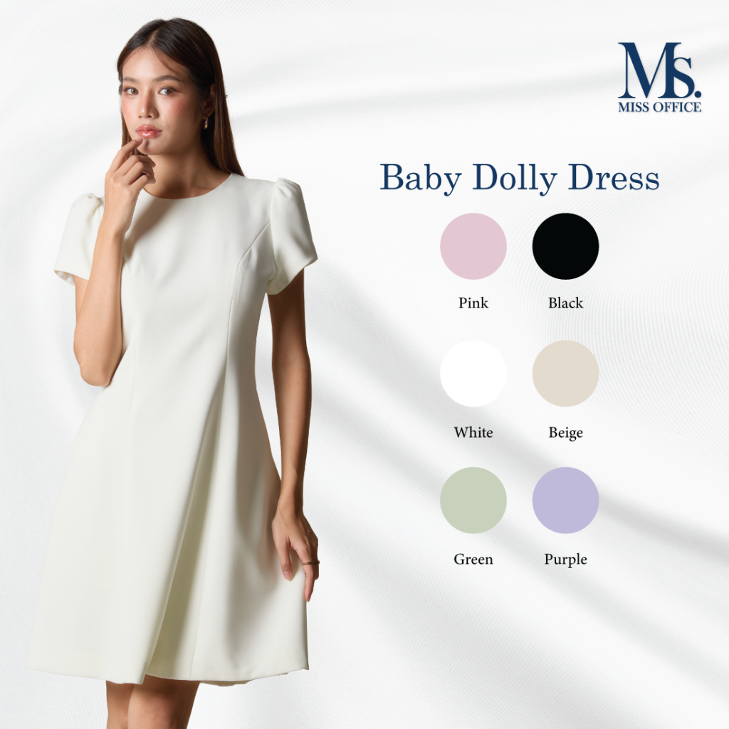 Miss Office เดรสคอกลมแขนพองทรงเอ (baby Dolly Dress) (MD-121)