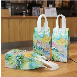 🌈10ใบ🌈ถุงเก็บความเย็น แบบ1แก้ว/2แก้ว ลายดอกไม้สวยงาม ฝากาวขยายข้างCool bagกระเป๋าเก็บอุณหภูมิ