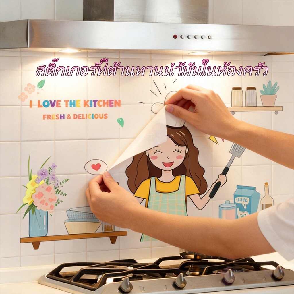 【การประกันคุณภาพ】สติกเกอร์กันน้ำมันสำหรับเตาในครัว ทนอุณหภูมิสูงและกันน้ำมัน การออกแบบที่หนาขึ้น สติกเกอร์ตกแต่ง