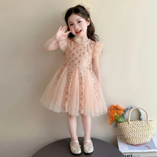 PRINCESS KESLI ชุดเดรสเด็กผู้หญิง ชุดเดรส เจ้าหญิงนางเงือก ลายเกล็ดติดลูกปัด ผ้าตาข่าย สำหรับ ปาร์ตี้วันเกิด 2-12 ปี