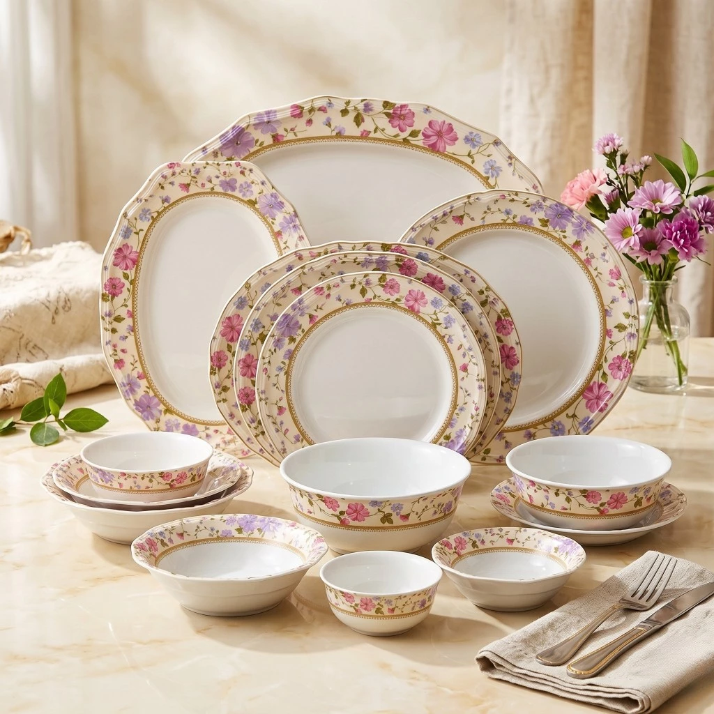 จานชามเมลามีน ลาย ฟลอร่า ริม (Flora Rim) แบรนด์ Srithai Superware ศรีไทยซุปเปอร์แวร์ จานร้านอาหาร