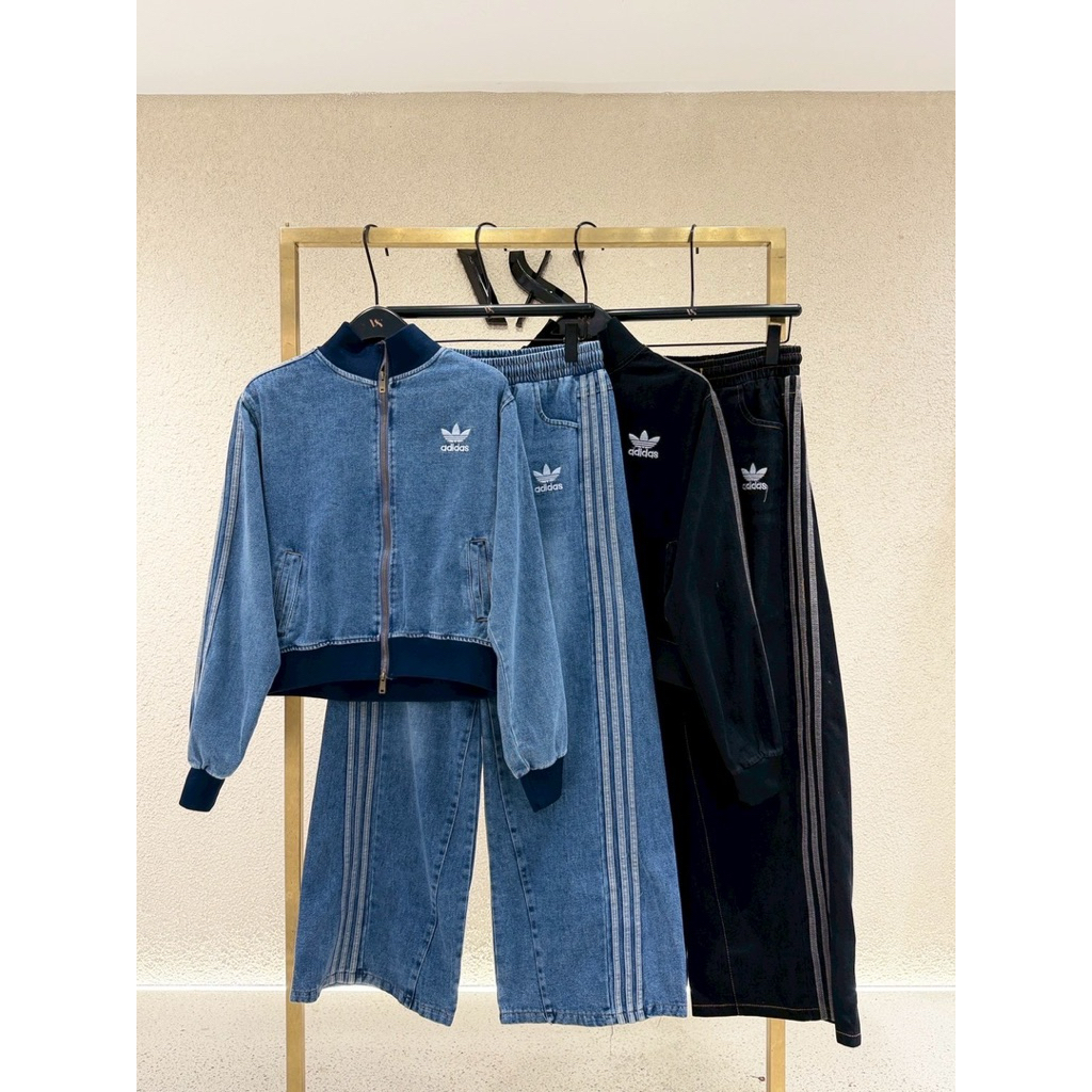 9861-3 Set เสื้อยีนส์แขนยาวแขนแถบ  + กางเกงขายาว Vshop