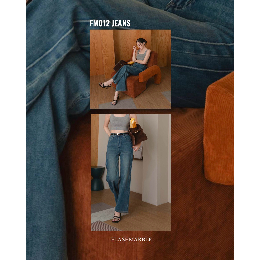 FLASHMARBLE #FM012 JEANS ผ้าเดนิมพรีเมี่ยม เนื้อนิ่ม ยืดหยุ่นมาก 360 องศา ตีเกร็ดริมคู่ช่วยพรางต้นขา S-XL
