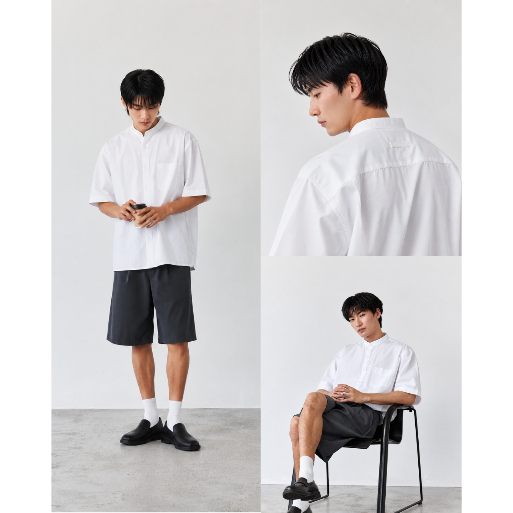 THEONCEPROJECT — เสื้อคอจีนทรงโอเวอร์ไซส์ .ONCE CLASSIC MANDARIN พร้อม Color Braille Tag