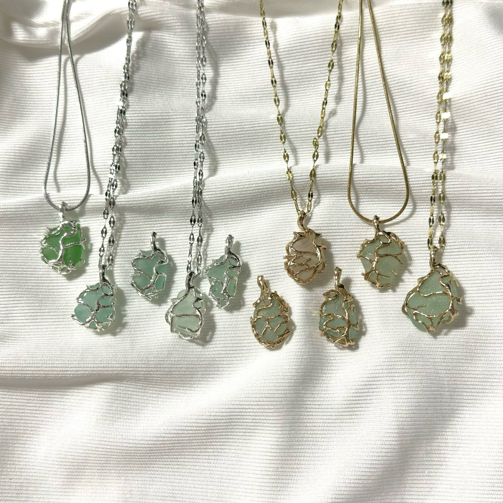 seaglass สร้อยคอแก้วทะเล Stainless steel necklace ✨