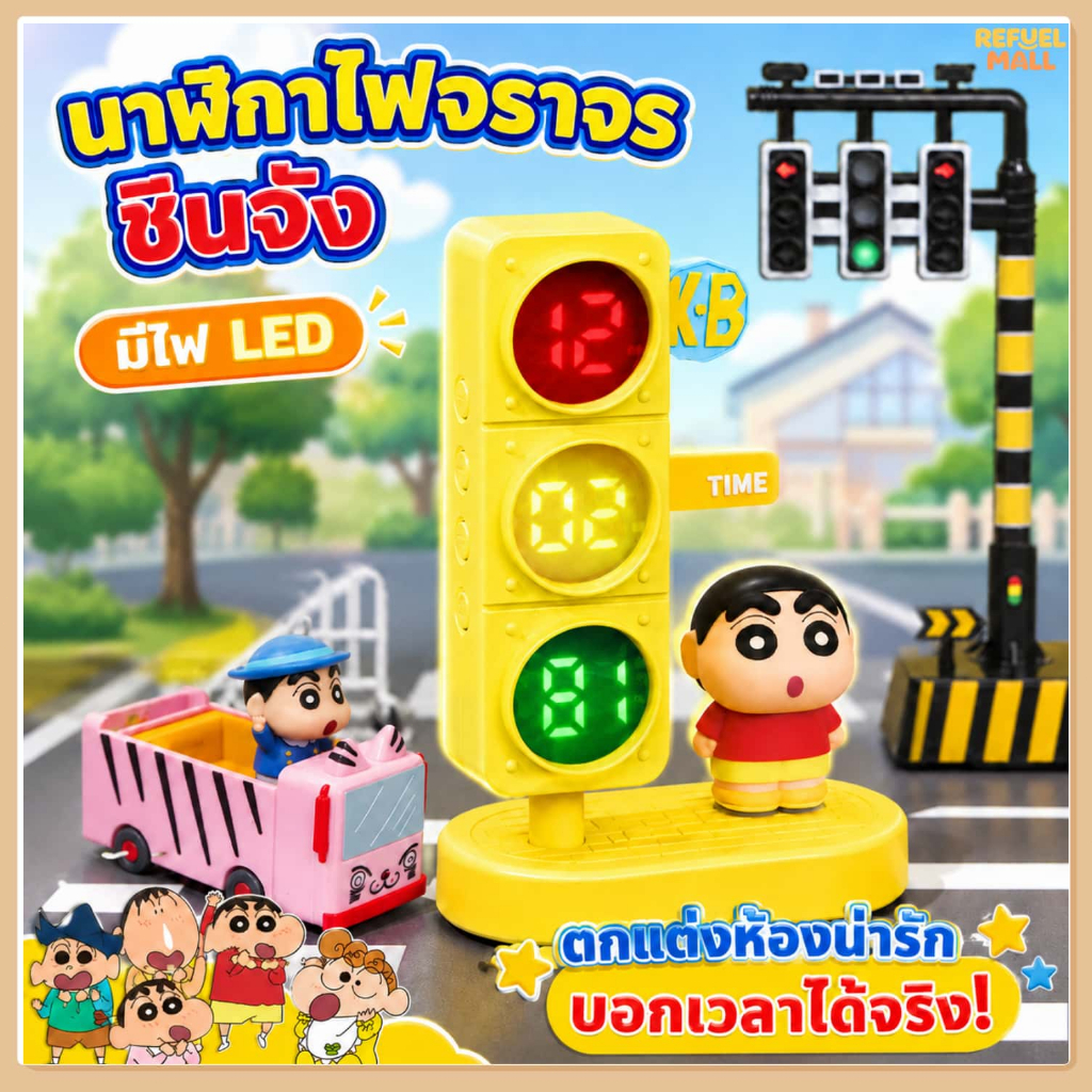 กล่องสุ่มตุ๊กตานาฬิกาปลุกทีมชินจัง นาฬิกาปลุกไฟจราจรสไตล์ครีเอทีฟ มีตัวละครชินจังน่ารักทั้งหมด 6 แบบ