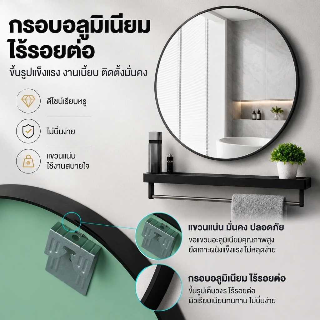 LP กระจกห้องน้ำติดผนัง 40/50/60cm พร้อมชั้นเก็บของ thumbnail 5