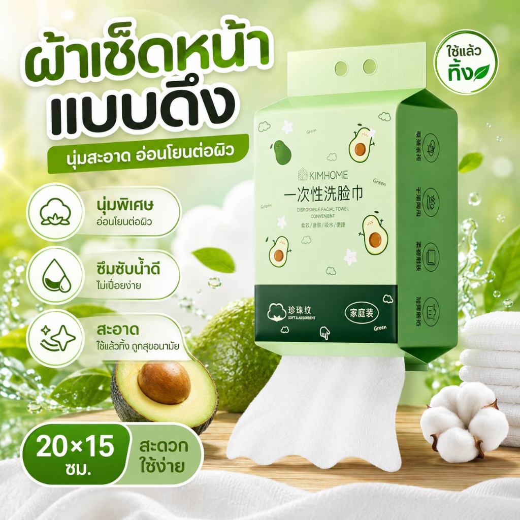 ทิชชู่แบบแขวน เนื้อเยื่อ ใหญ่ ผ้าฝ้ายหนาผ้าฝ้าย 100% ไม่มีสารเรืองแสง  สามารถใช้ได้ทั้งเด็กและผู้ใหญ่