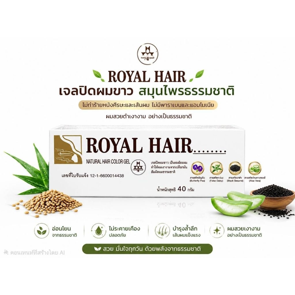 เจลปิดผมขาวรอแยลแฮร์(แท้)Royal Hair  ปิดผมหงอก(สูตรดั้งเดิม)สารสกัดสมุนไพร ปลอดภัยต่อหนังศรีษะ