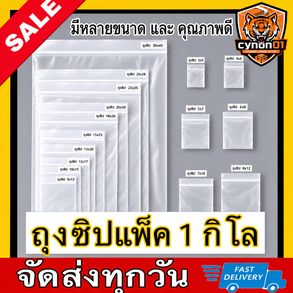 ถุงซิปใส รุ่นหนา (1 กิโลกรัม / 500 กรัม) ถุงพลาสติก Food Grade ถุงซิปมีหลายขนาดให้เลือก