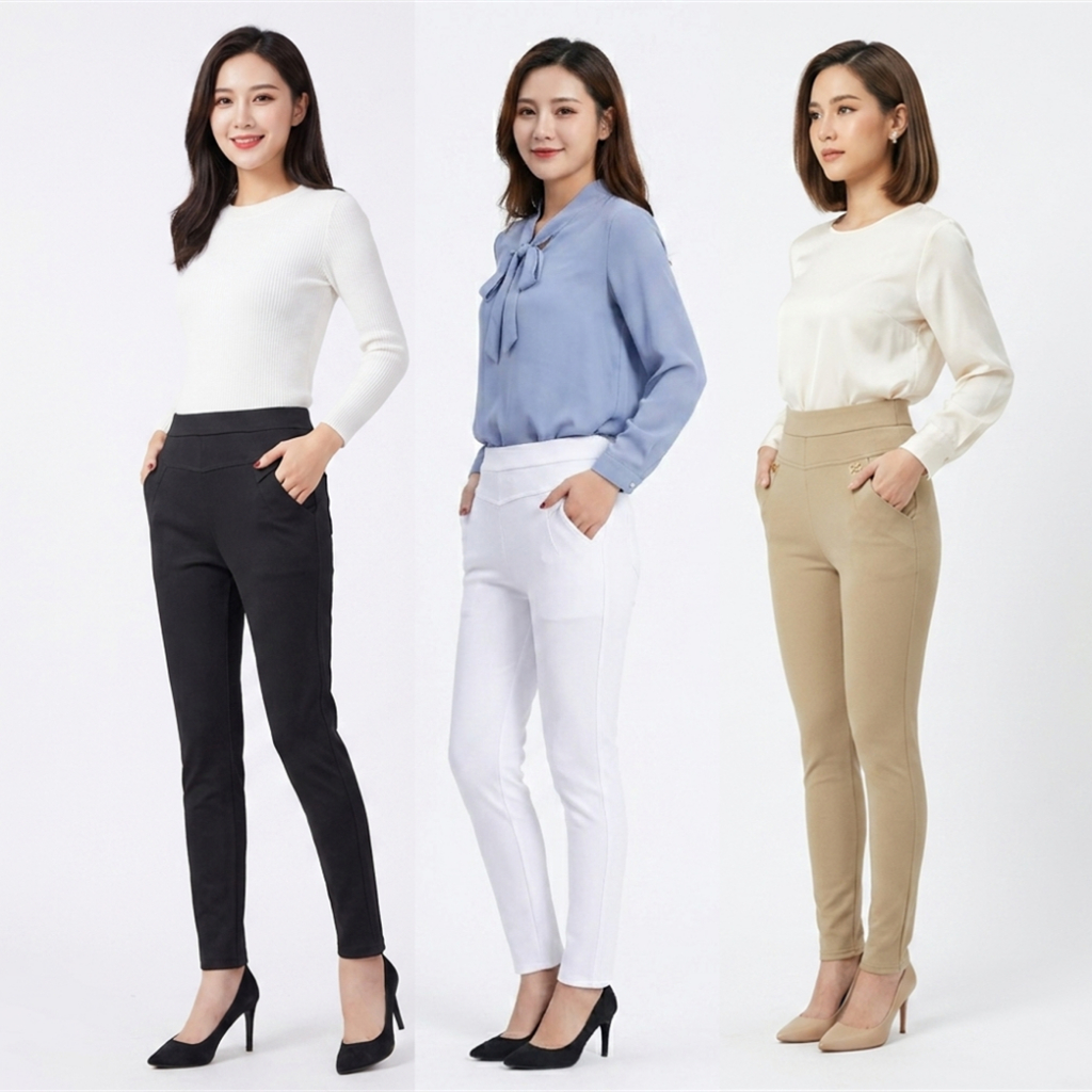 ⭐⭐⭐⭐⭐ Hotnewfashion👖กางเกงขายาวผู้หญิง  แฟชั่นสไตล์เกาหลี เอวเป็นยางยืด เนื้อผ้ายืดได้ ทรงสวยหุ่นดี สวมใส่สบาย9108#9102#