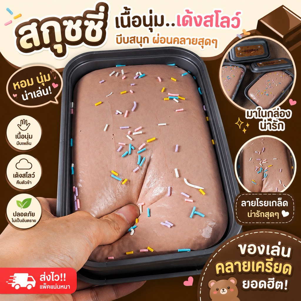 (ส่งด่วน)Squishy Cake สกุชชี่เค้กบีบเล่น กลิ่นหอม พร้อมกล่อง