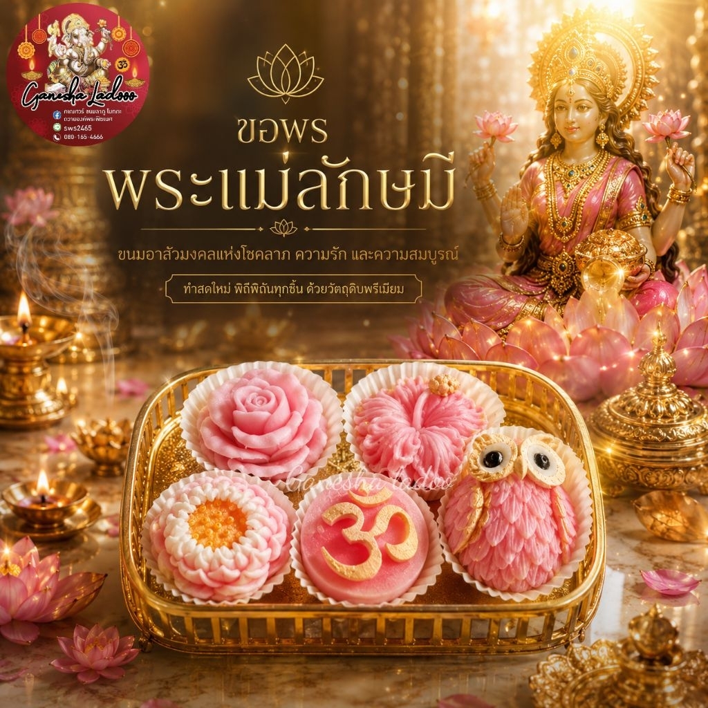 (พร้อมส่งใน2-3วัน) ชุดขอพรพระแม่ลักษมี ขนมอาลัวหวานน้อย แถมพาน เพื่อความร่ำรวยเป็นสิริมงคล