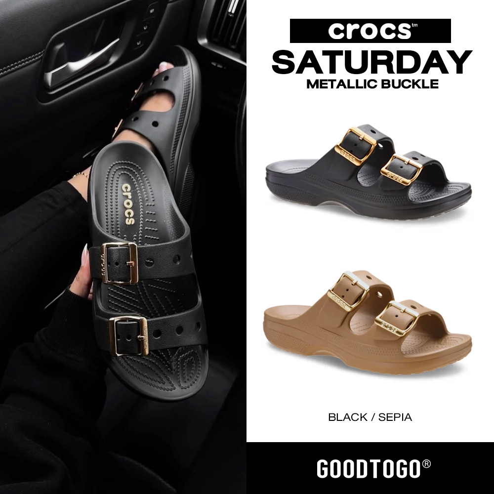 Crocs รองเท้าแตะ Saturday Metallic Buckle Sandal รุ่น 213316-001 / 213316-2EY