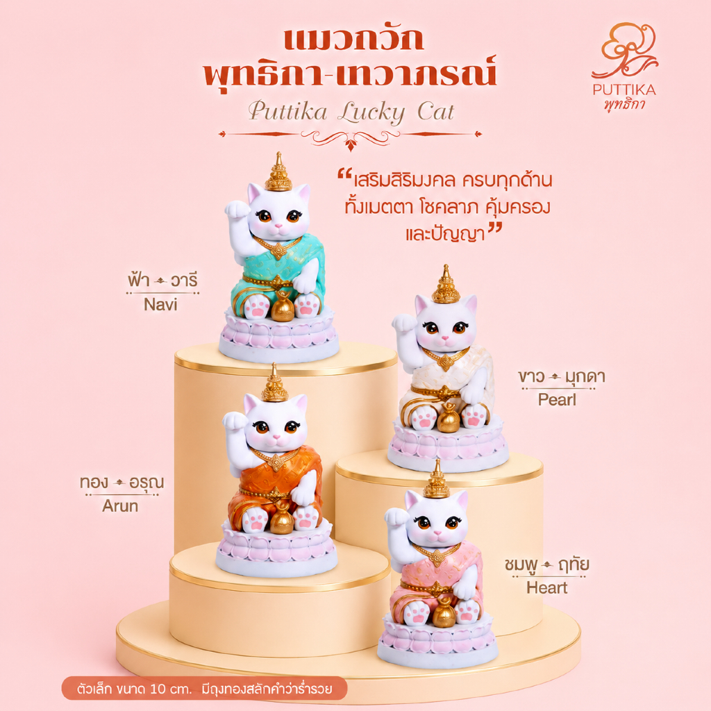 แมวกวักพุทธิกา-เทวาภรณ์ แมวกวัก lucky cat แมวกวักชุดไทย