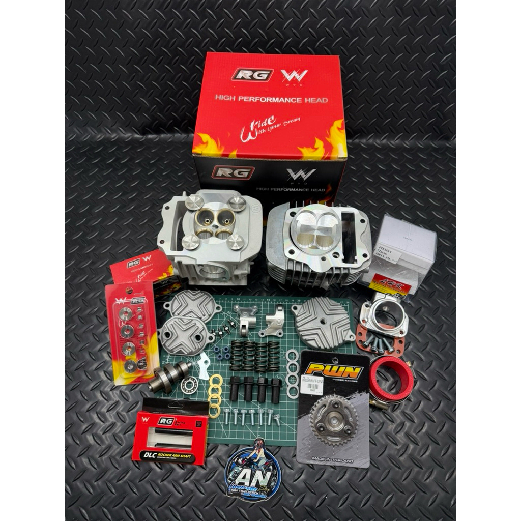 ชุด70-72 /4v เวฟ125 ฝาRGบ่าทองเหลืองพร้อมเซ็ตหลังวาล์วขายเบ้าฝา ลูกLHKพร้อมปาดหัวหลบวาล์วเสื้อปอกยาว43ใส่ได้ถึงชัก9