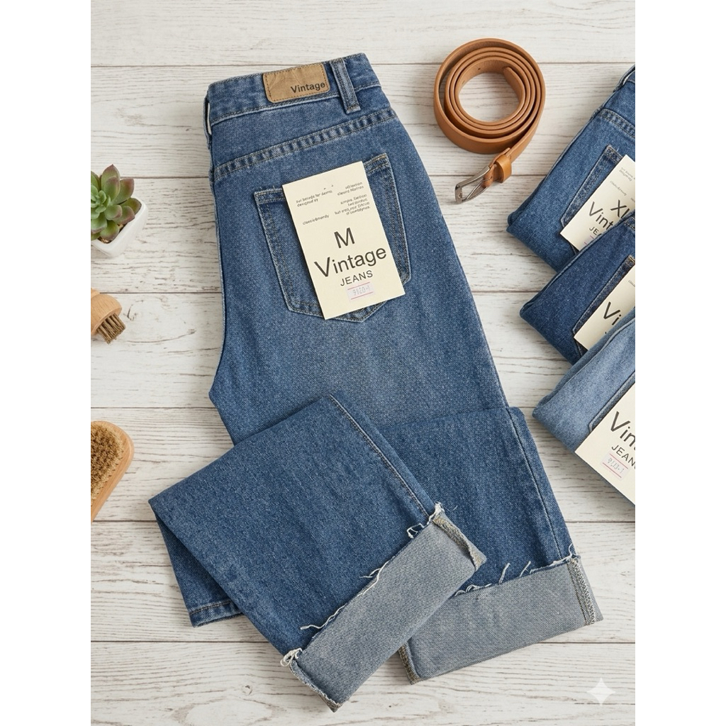 กางเกงยีนส์ทรงกระบอกใหญ่ Vintage Jeans เอวสูงปรี๊ด พรางหุ่นสับ เก็บทรงสวยมาก!