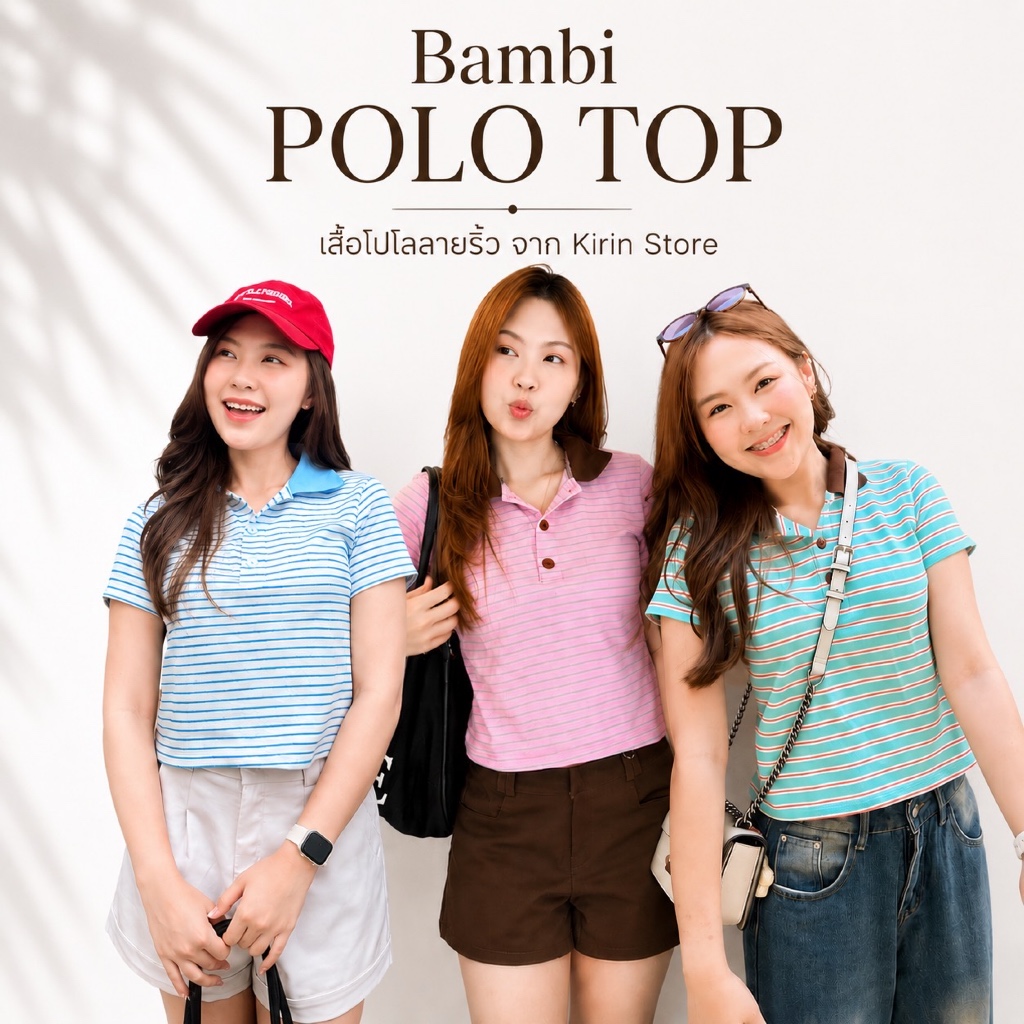 Bambi Polo Top เสื้อโปโลลายริ้ว ผ้าคอตตอนใส่สบาย สินค้าพร้อมส่ง
