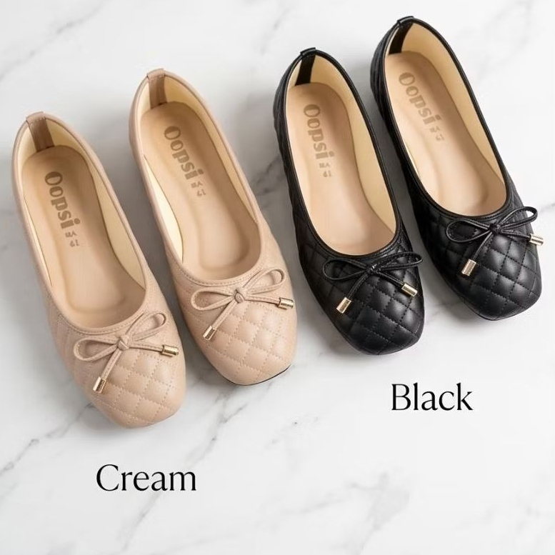 รองเท้าคัชชู ไซส์ 36 - 45 Bigsize ส้นเตี้ย แบบโบว์ มี สีดำ สีชมพูกะปิ สีครีม