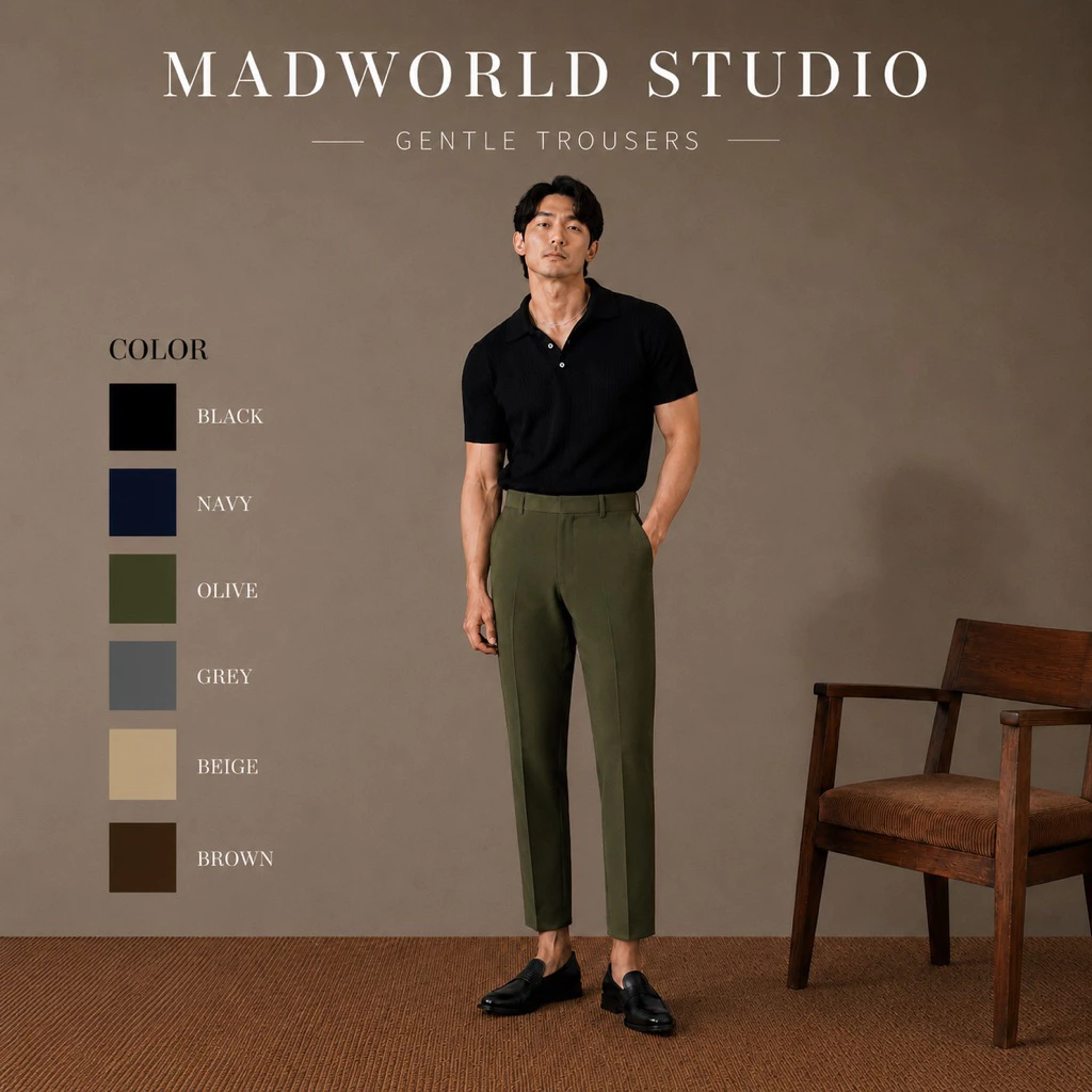 MADWORLD STUDIO / GENTLE TROUSERS กางเกงแสล๊คทรงกระบอกเล็กเอวกลางทรงพอดีตัว