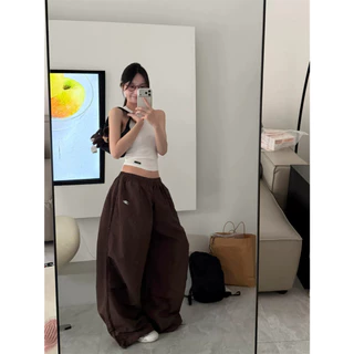 [Summer quick drying fabric, casual pants]สตรีทแดนซ์ลมเทรนด์ผู้หญิงดูผอมสบายเอวสูงกางเกงขายาว