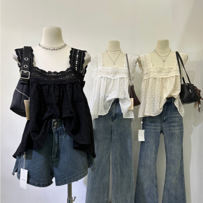 M2155 เสื้อสายเดี่ยวผ้าฉลุลาย ดีเทลลูกไม้แน่นๆ งานละเอียดสุดๆ ค่ะ ทรงสวยมาก ให้ฟีลคุณหนูละมุนใจ