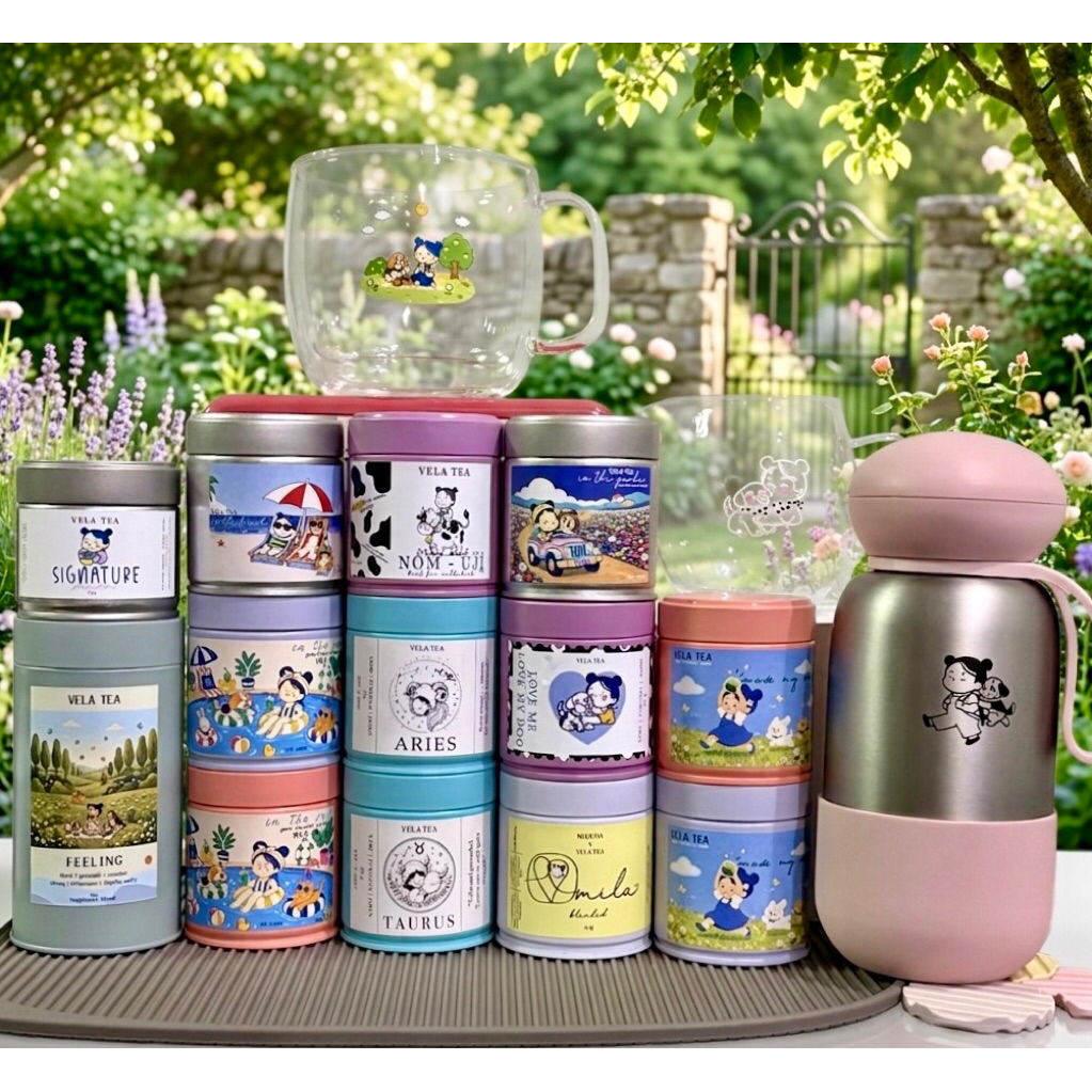 (พร้อมส่ง) Vela Tea 🩵🥜 | Made my day,in the garden,Signature,Mila02,on the beach,Valentine, in the pool,feeling,Gemini