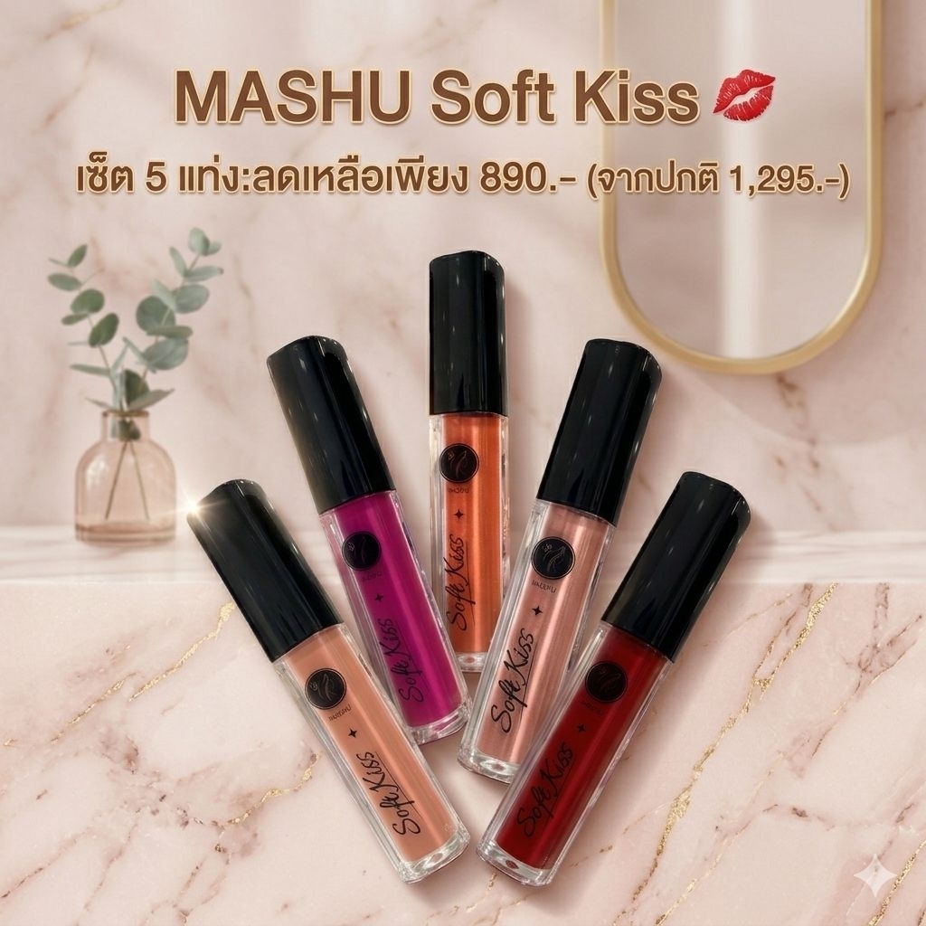 ลิปสติก Mashu Soft kiss เซ็ต 5 สี รวม 5 แท่ง ราคาพิเศษ