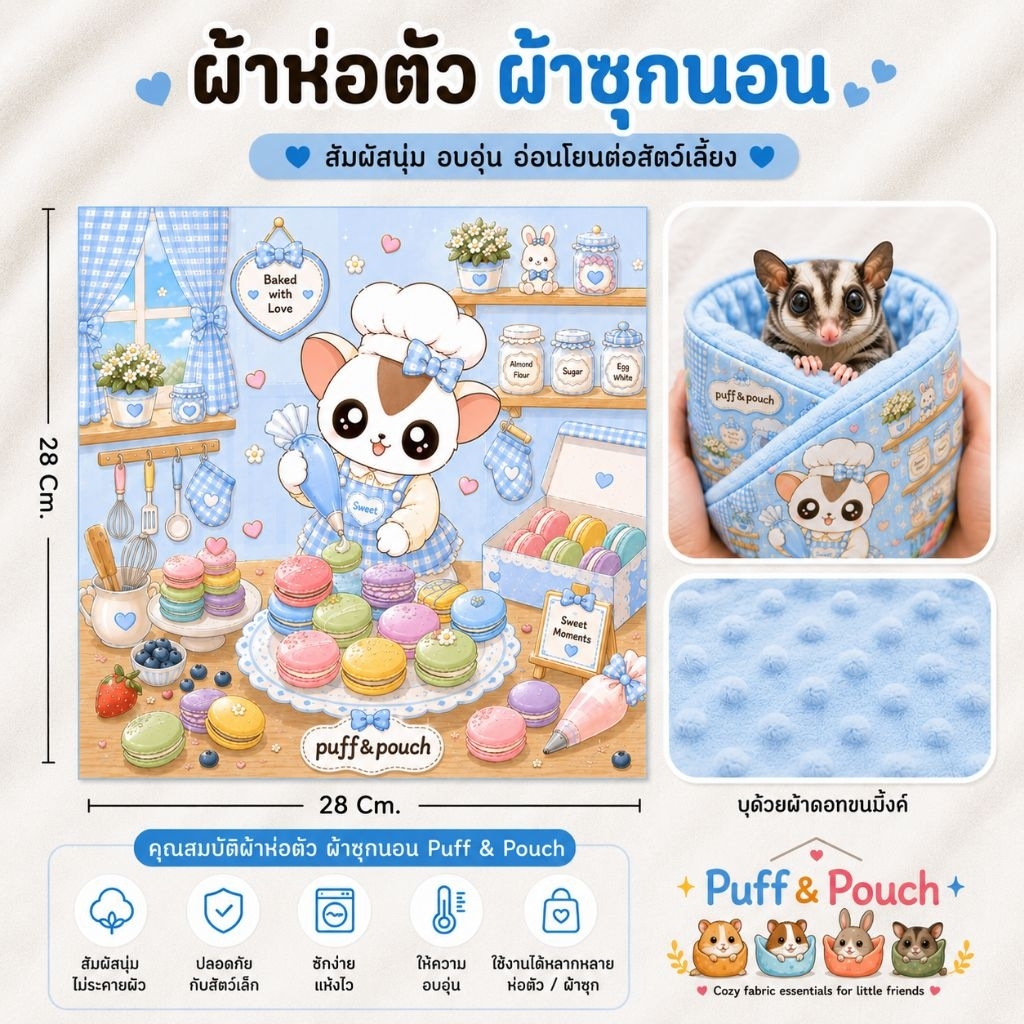 ผ้าห่อตัว ผ้าฟลีซพิมพ์ลายบุผ้าขนนุ่ม Puff&Pouch