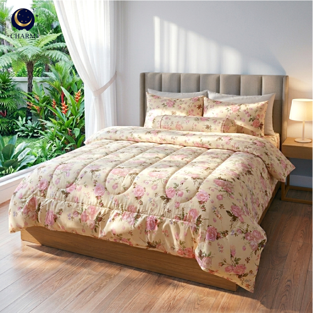 CHARM ชุดเครื่องนอน 300TC ผ้านุ่ม ระบายอากาศ กันไรฝุ่น ลายดอกไม้ Floral Bedding Set 3.5/5/6 ฟุต