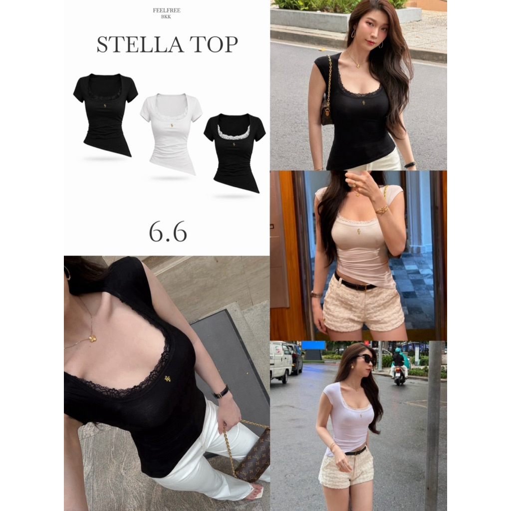 Stella Top 590.- เสื้อคอเหลี่ยม แต่งลูกไม้ ดีไซน์สวยเข้ารูป