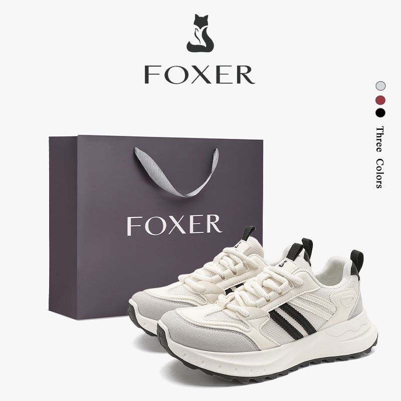 FOXER รองเท้ากีฬาสำหรับผู้หญิงดีไซน์สุนัขจิ้งจอก มีตาข่ายระบายอากาศ พื้นหนา สวมใส่สบาย และมีสีเงินสวยงาม