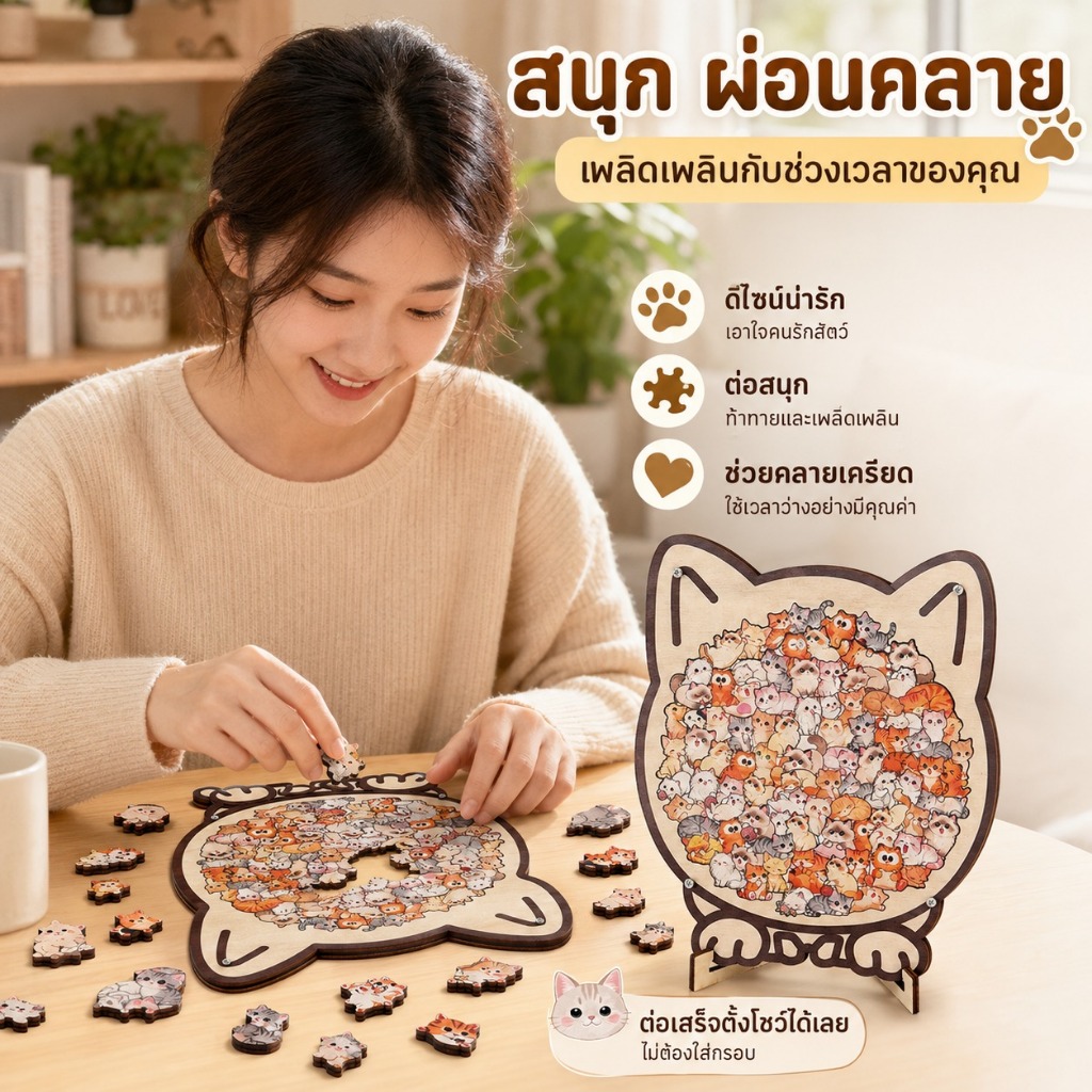 ทางจิ๊กซอว์รูปแมว,สัตว์ปริศนาสุนัขแมวปริศนาไม้,สร้างสรรค์ ทําเอง ประกอบสีตกแต่งบ้านที่ไม่ซ้ํากันผิดปกติปริศนาของเล่นเด