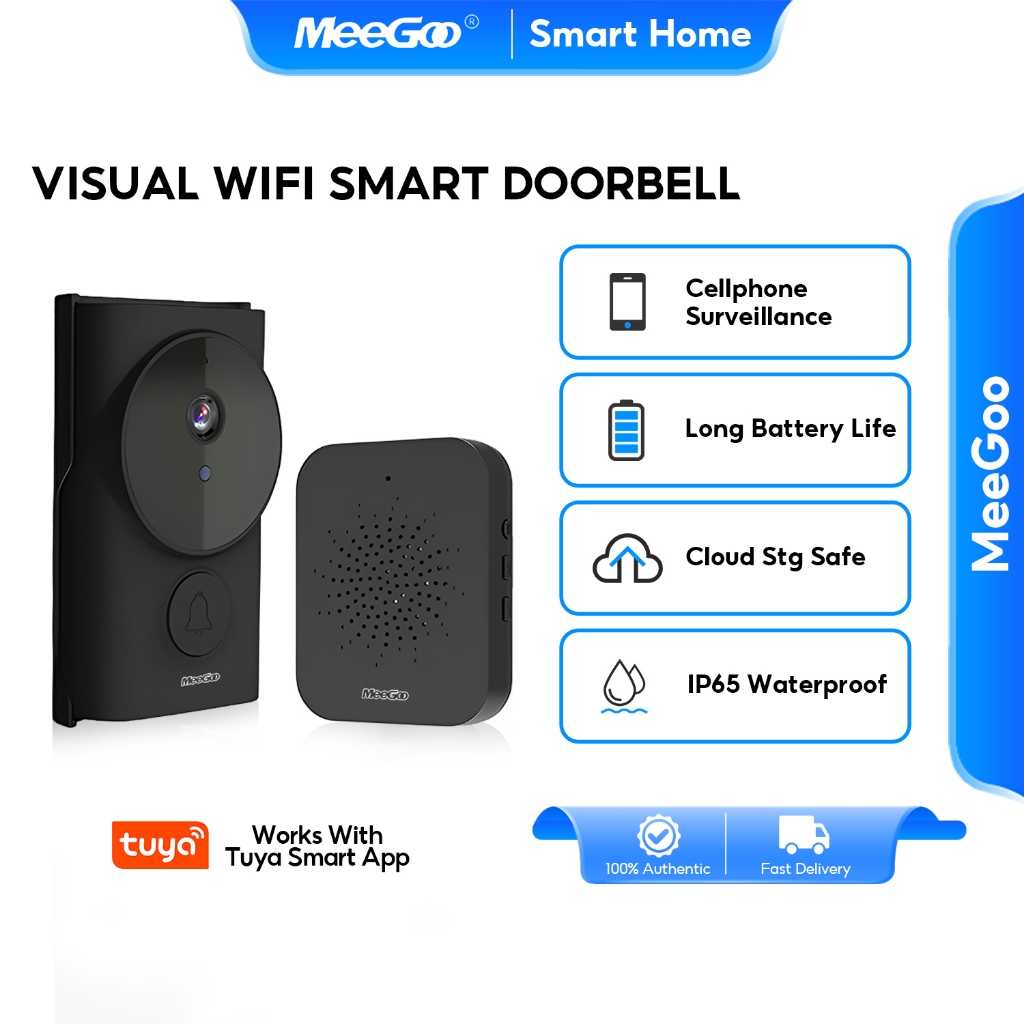 MeeGoo กริ่งประตูไร้สาย อัจฉริยะ วิดีโอ2KHD 20เสียงเรียกเข้า เสียงดังชัดเจน Doorbell