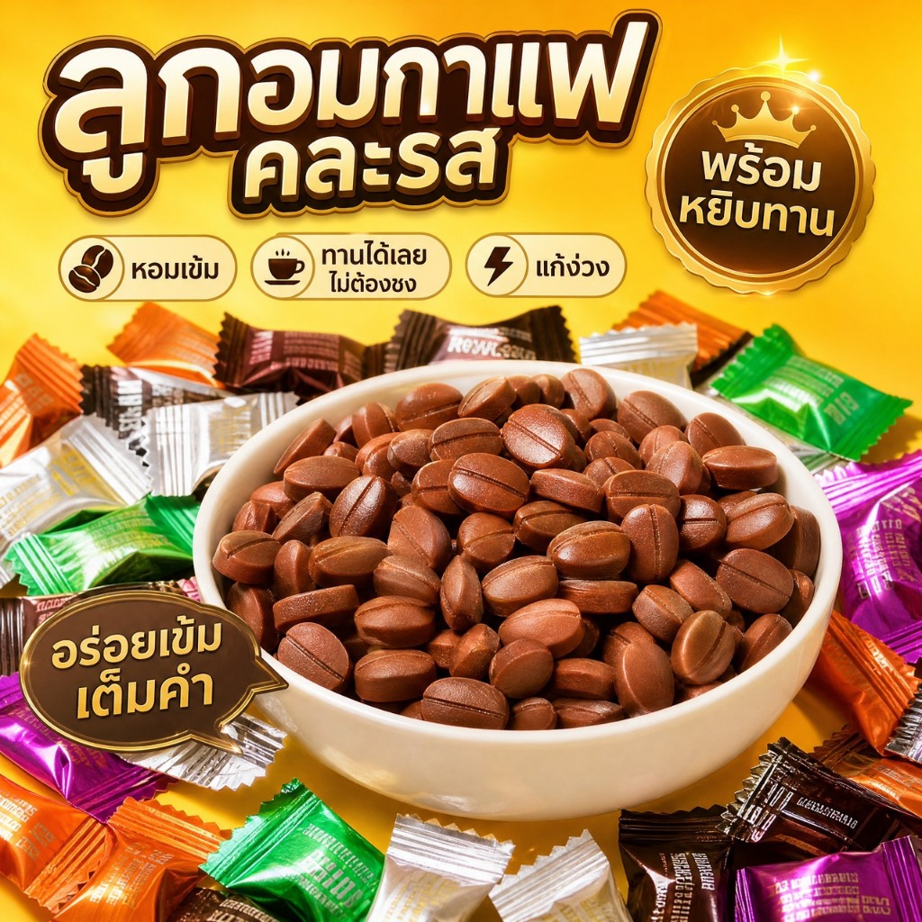 Coffee Candy ลูกอมกาแฟ หอมเข้มข้น เคี้ยวเพลิน ตื่นตัวตลอดวัน เหมาะสำหรับคนขับรถเป็นเวลานานและพนักงานออฟฟิศ