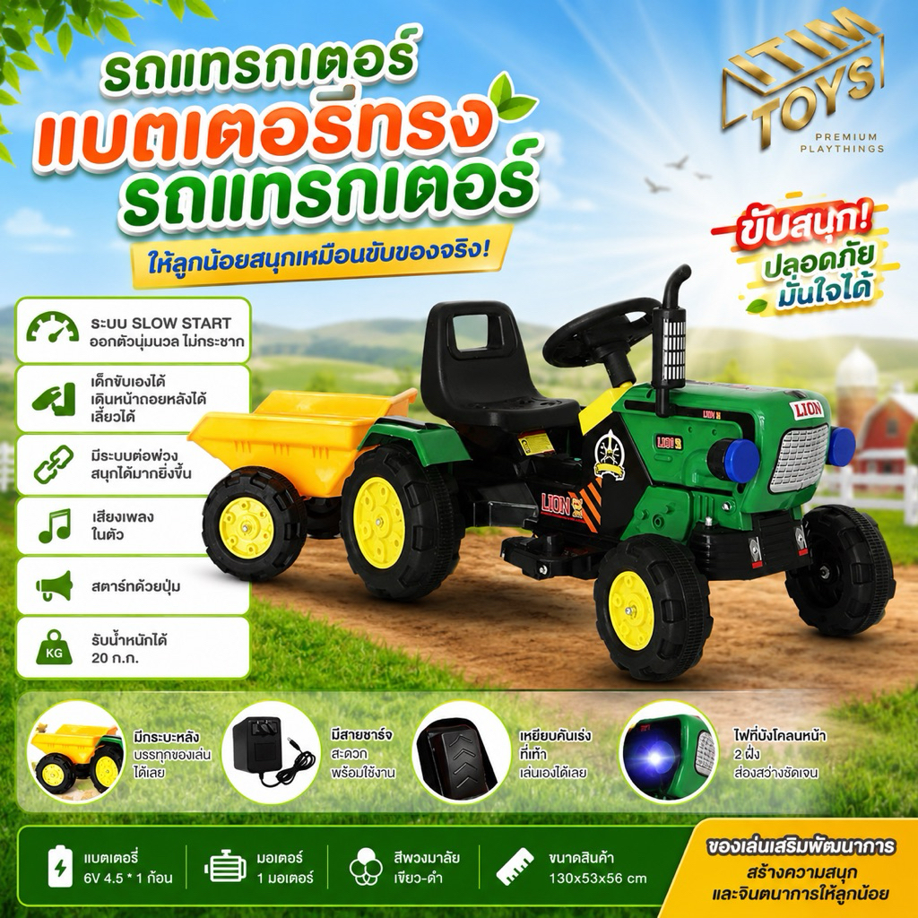 🔥แฟลชเซลล์🔥 Itimtoys รถแทรกเตอร์ รถแทรกเตอร์แบตเตอรี่ รถแบตเตอรี่เด็ก รถไฟฟ้าเด็ก รถเด็ก รถไฟฟ้าเด็ก รุ่น 224✔