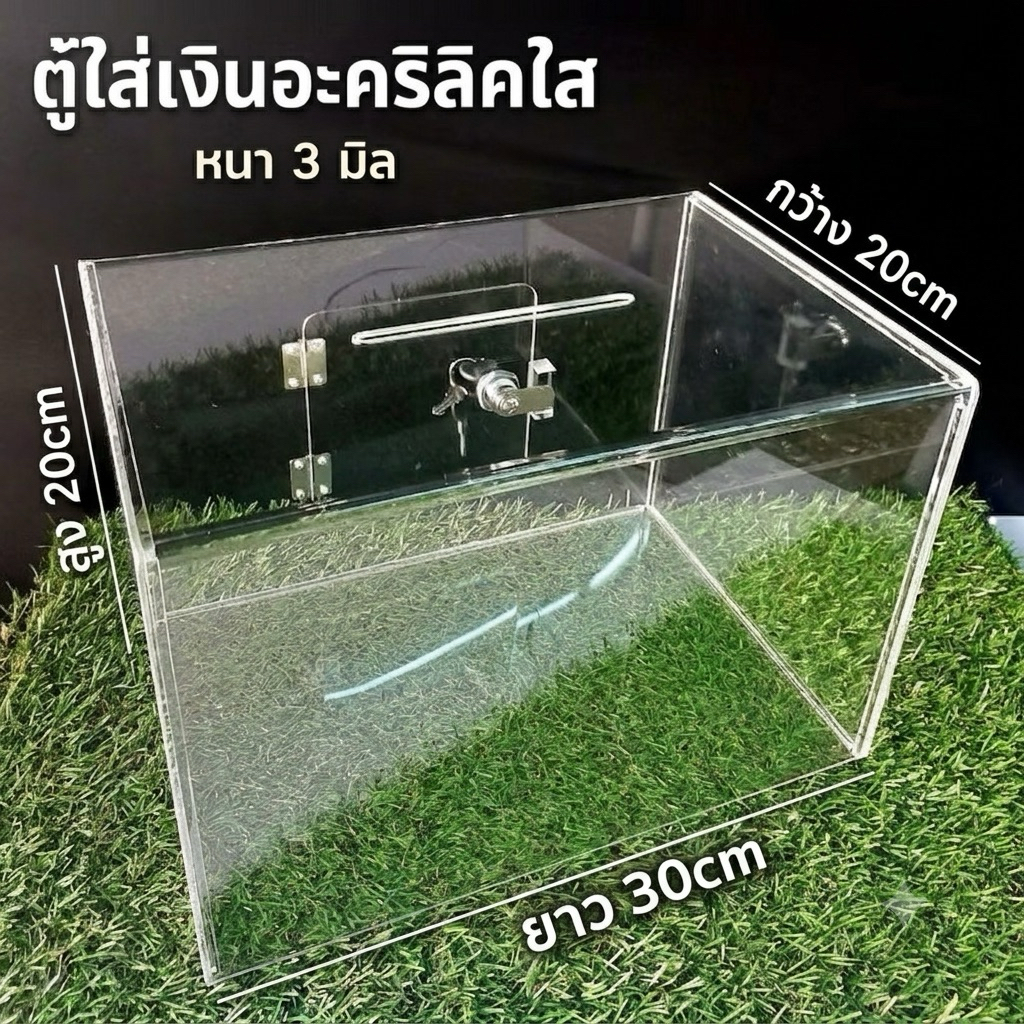 กล่องบริจาคใบใหญ่ กล่องใส่เงินแนวนอน 30×20×20cm