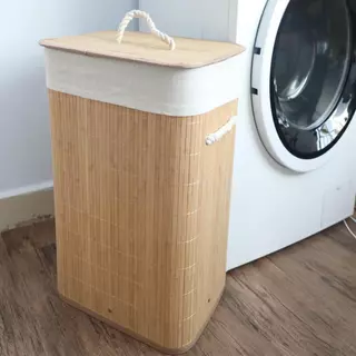 ตะกร้าผ้าไม้ไผ่ทรงเหลี่ยม มีฝาปิด สไตล์ญี่ปุ่น มินิมอล มูจิ Bamboo Basket