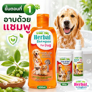 [เซ็ต 3 ชิ้น] เห็บหมัดครบกว่า แชมพูกำจัดเห็บหมัด 400ml + แป้งกำจัดเห็บหมัด 180g + สเปรย์ 3in1 สำหรับสุนัข Green Dog