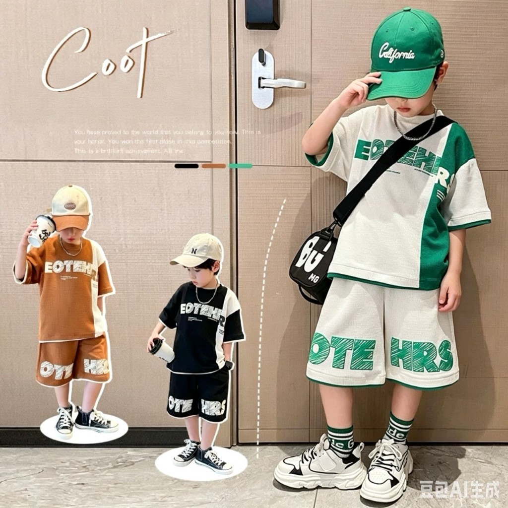 YO315 ชุดเด็กผู้ชายสไตล์มินิมอล เสื้อกางเกง 2 ชิ้น หล่อเท่ทุกวัน