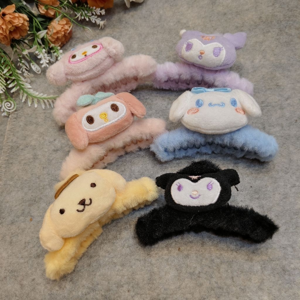 กิ๊ฟหนีบผมลายการ์ตูน kitty  melody กิ๊บติดผมขนฟรุ้งฟริ้ง ราคาต่อชิ้น