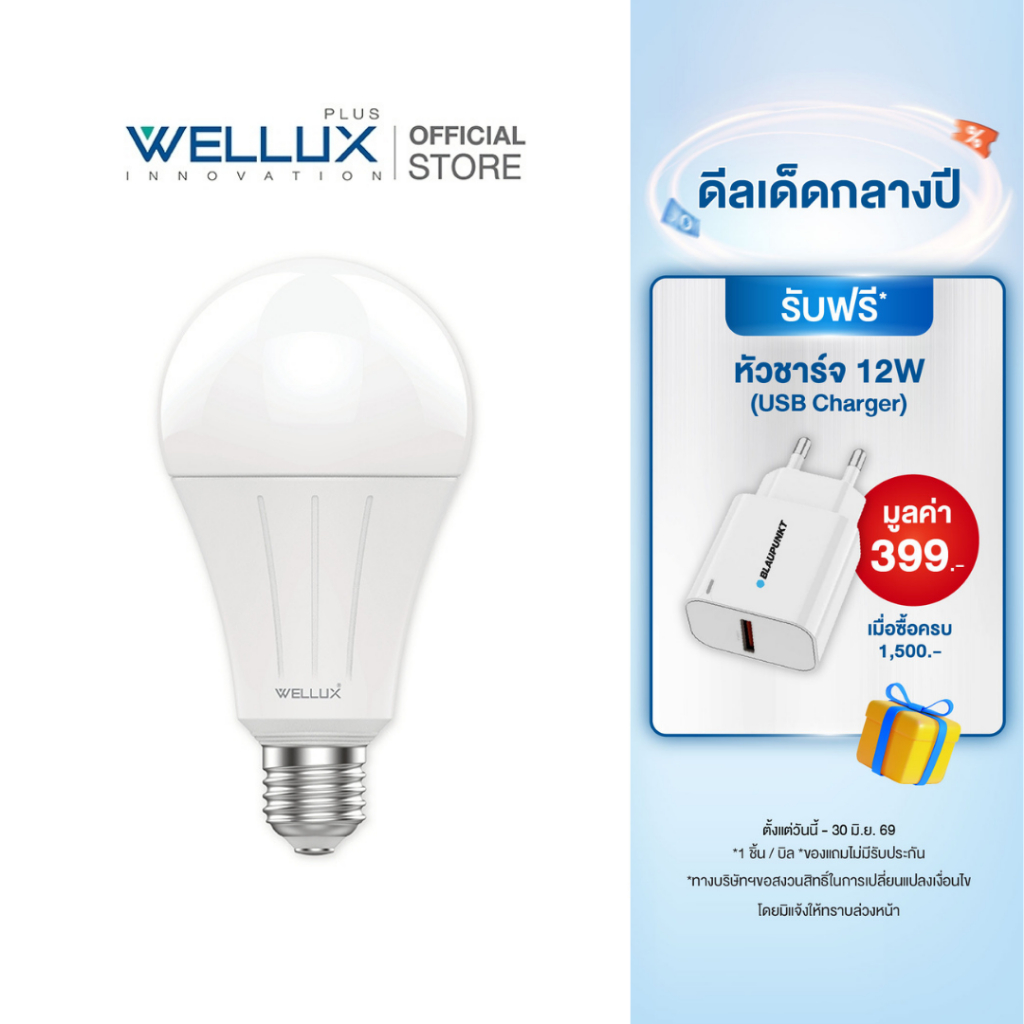 [รับประกัน1ปี]WELLUX หลอดไฟคุณภาพสูง 5W 7W 9W 12W 15W 23W  แสงขาว แสงวอร์ม LED BULB ขั้วE27