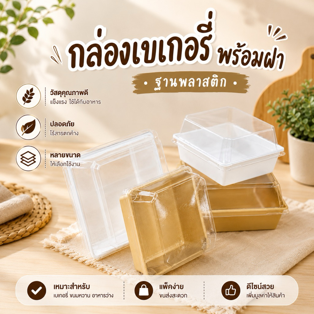 กล่องเค้กพลาสติก กล่อง snack box G1111 G1314 (แพค 50 ชุด) ฝาถาดพลาสติก