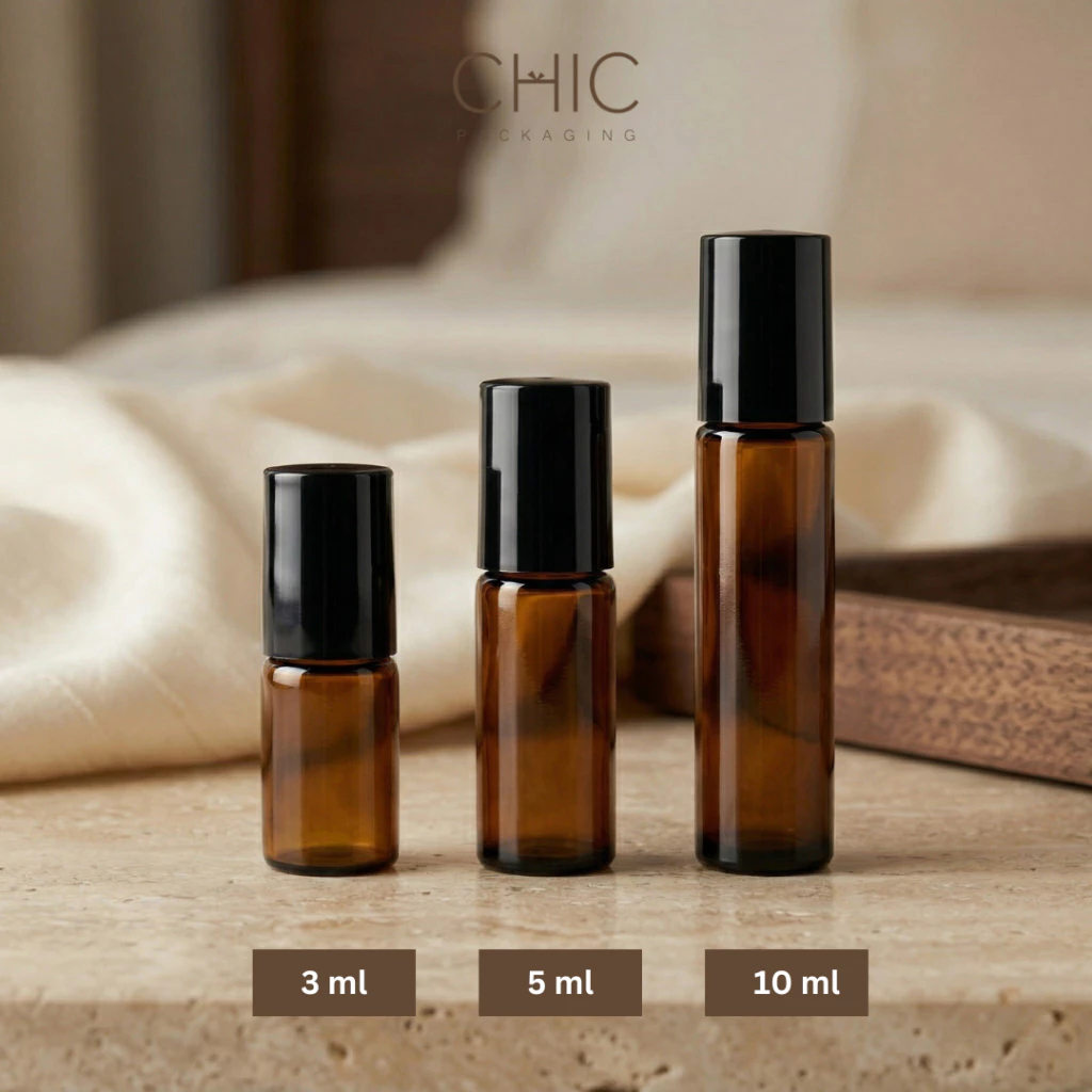 พร้อมส่ง ขวดลูกกลิ้งแก้วสีชา 3/5/10ml ฝาดำ หัวลูกกลิ้งแบบโรลออน ใส่น้ำมันหอมระเหย น้ำหอม thumbnail 4